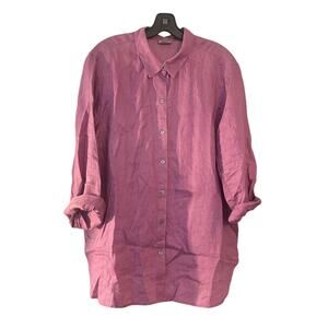 J. Jill Love Line Pink Shirt Woman’s L Long Sleeved Button Down 100% Linen